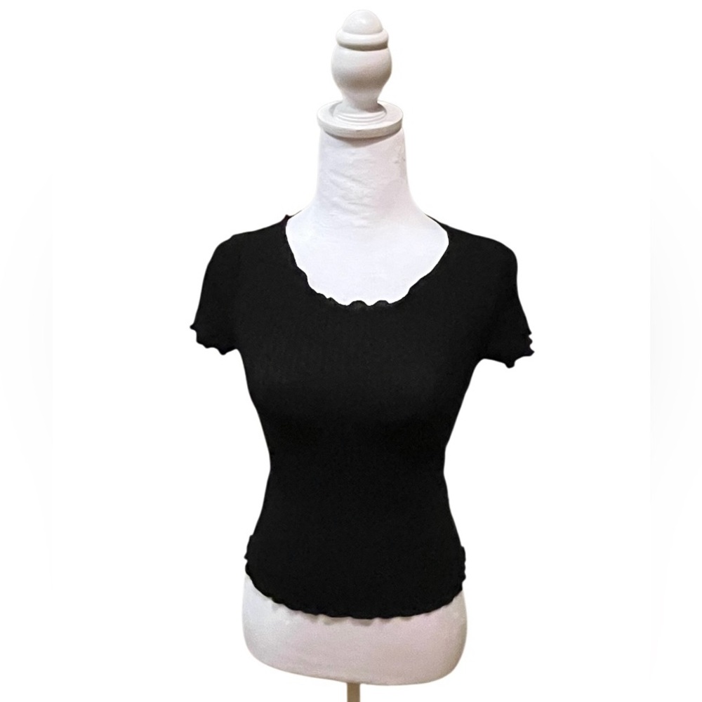 Blush Black Scallop Trim Top